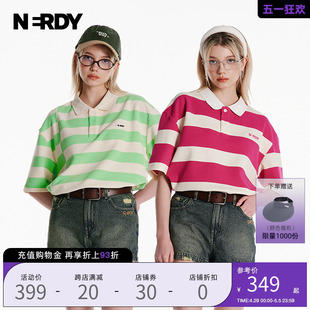 NERDY2024夏装新品polo领情侣同款条纹短袖T恤女宽松休闲上衣潮