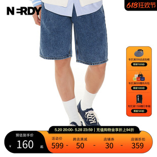 NERDY2023新品男女同款裤袋拱形logo牛仔短裤宽松休闲夏季裤子