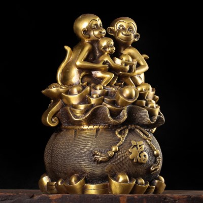 开光纯铜生肖猴 属猴装饰品招财摆件 办公室风水吉祥物开业礼品