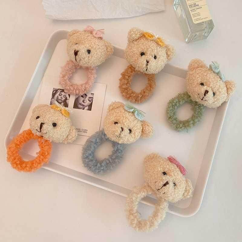 秋冬新款小熊毛绒发圈软萌彩色可爱头绳丸子头皮筋韩版网红发饰女