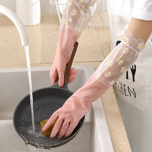 果冻色洗碗手套家务清洁防滑加绒手套橡胶厨房洗菜加厚防护耐用