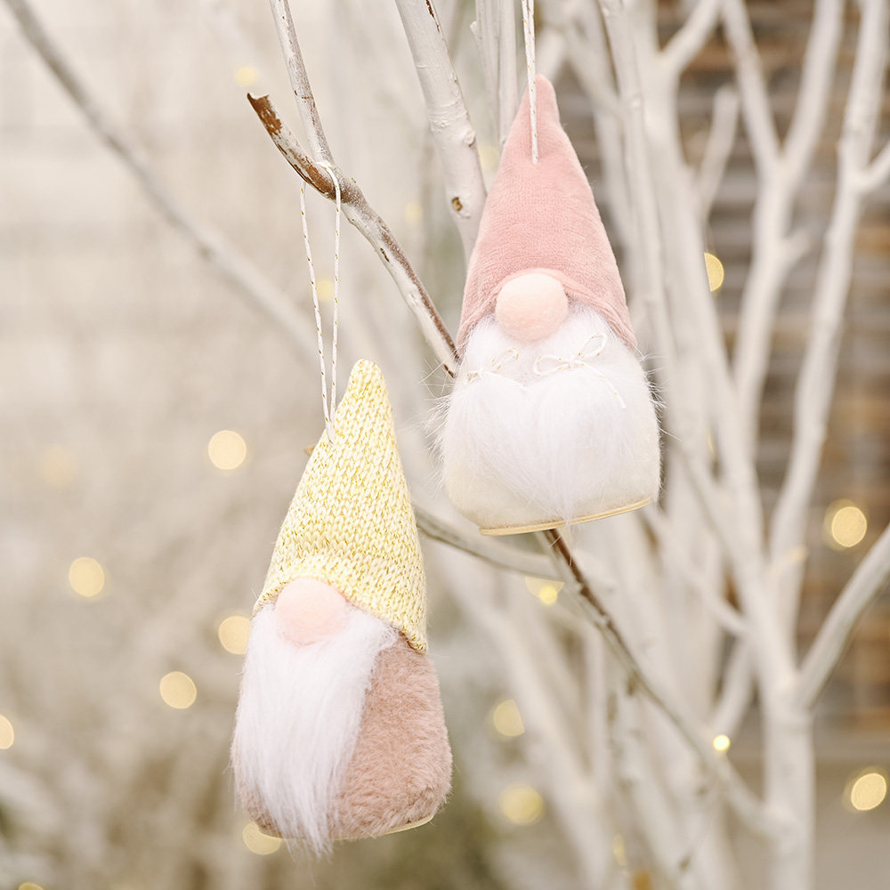 圣诞节装饰品圣诞树挂件毛绒小公仔木质圆底无脸娃娃儿童创意礼品