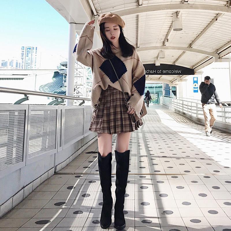 配长筒靴的套装搭配靴子的毛衣配长靴过膝的宽松衣服秋冬女两件套