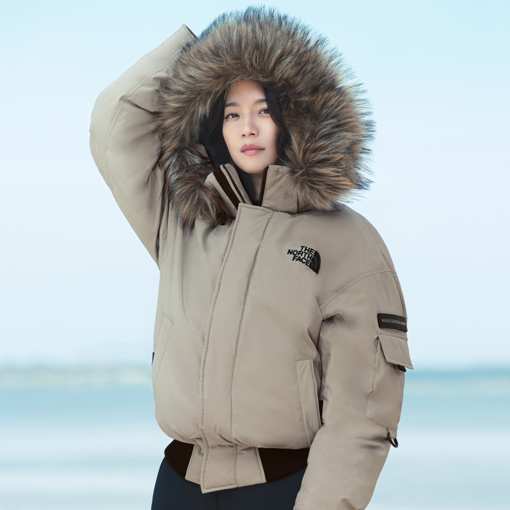 thenorthface北面申敏儿同款连帽鹅绒羽绒服保暖毛领nj1dm68c