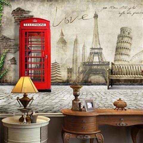 欧美复古英伦风背景背景墙墙纸巴黎大型壁画电视定制