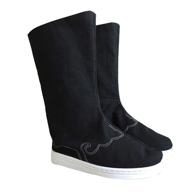 正品黑色男士古装改良汉服搭配绣花亚麻长筒官靴子翘首履cos表演