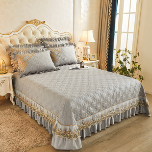 斜纹全棉床盖三件套加厚纯棉床单单件刺绣花边1.5m1.8米2米四季款
