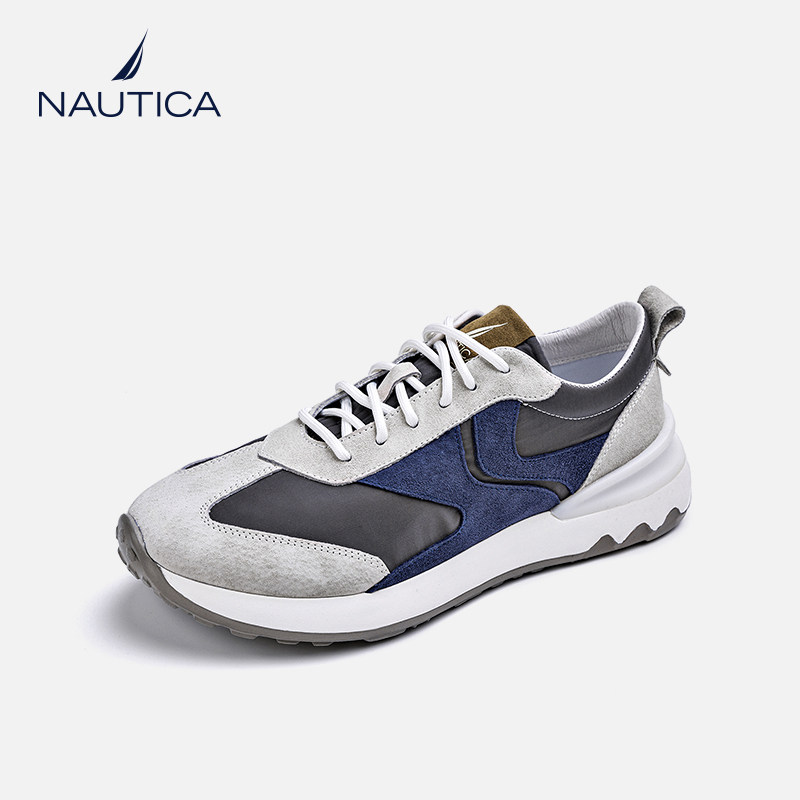 (今日6.1折)nautica/诺帝卡冬季拼色真皮休闲鞋男2021新款轻便软底跑
