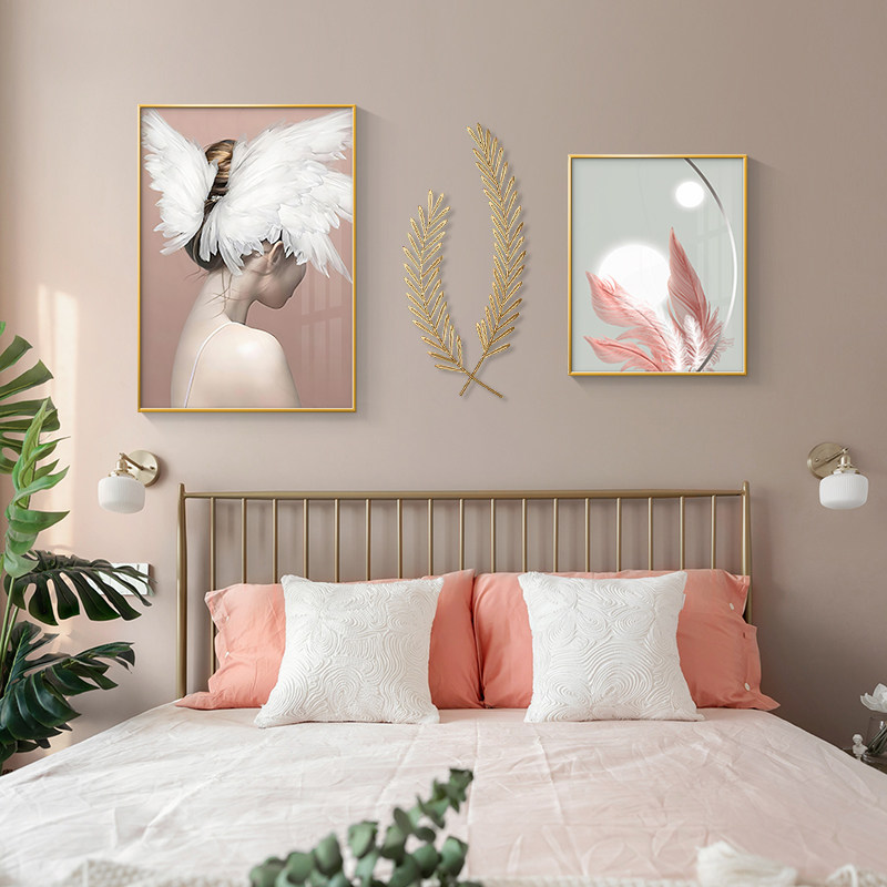现代简约卧室装饰画床头挂画温馨主卧室壁画轻奢人物房间背景墙画