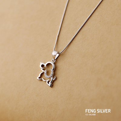 正品新款本命年小狗项链女纯银韩国生肖狗狗吊坠可爱小动物锁骨链
