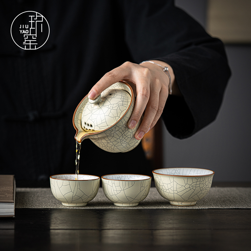 汝窑泡茶盖碗茶杯单个日式功夫泡茶壶家用防烫手抓壶单人茶具套装