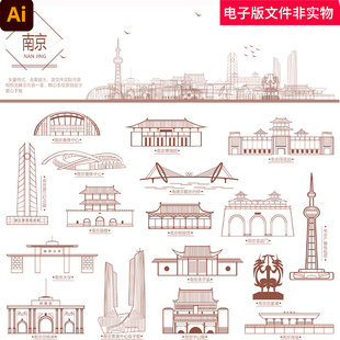 中国江苏南京城市地标建筑剪影南京标志建筑南京会展背景城市素材