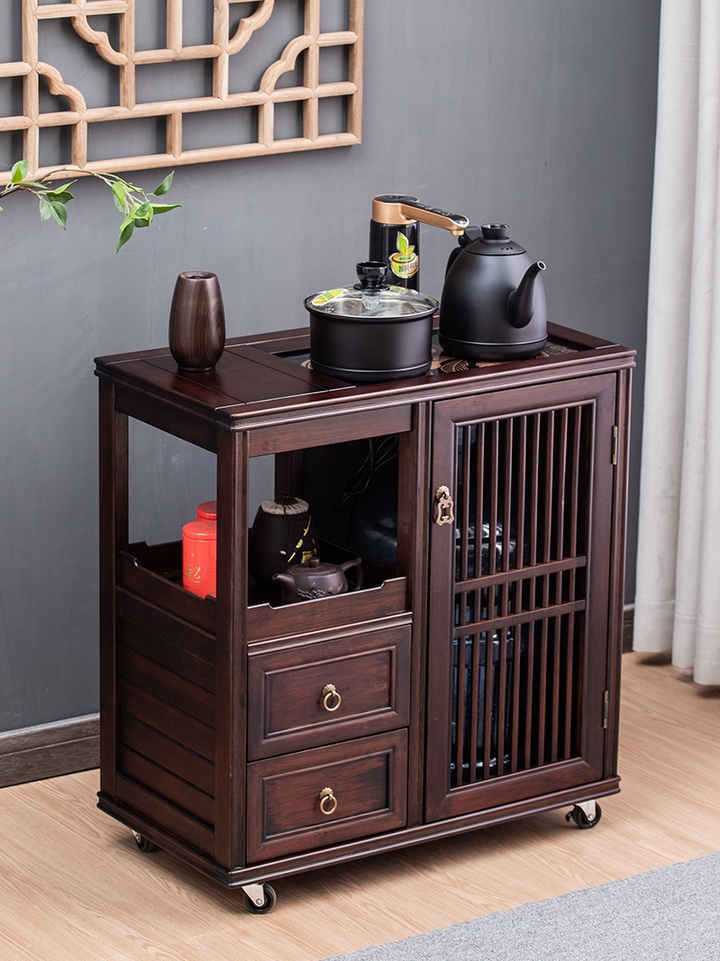 茶柜移动茶水柜置物架储茶柜茶台家用新中式实木茶边柜烧水壶一体