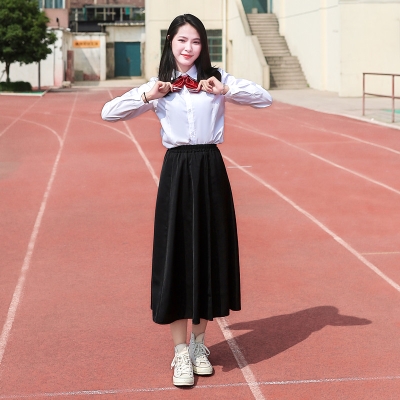 毕业班服春夏季jk套装学院风白衬衫女初中高中校服装大学生黑裙子