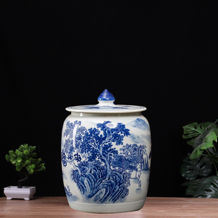 景德镇陶瓷米缸水缸30斤50装家用带盖密封面粉油缸防潮储物茶叶罐