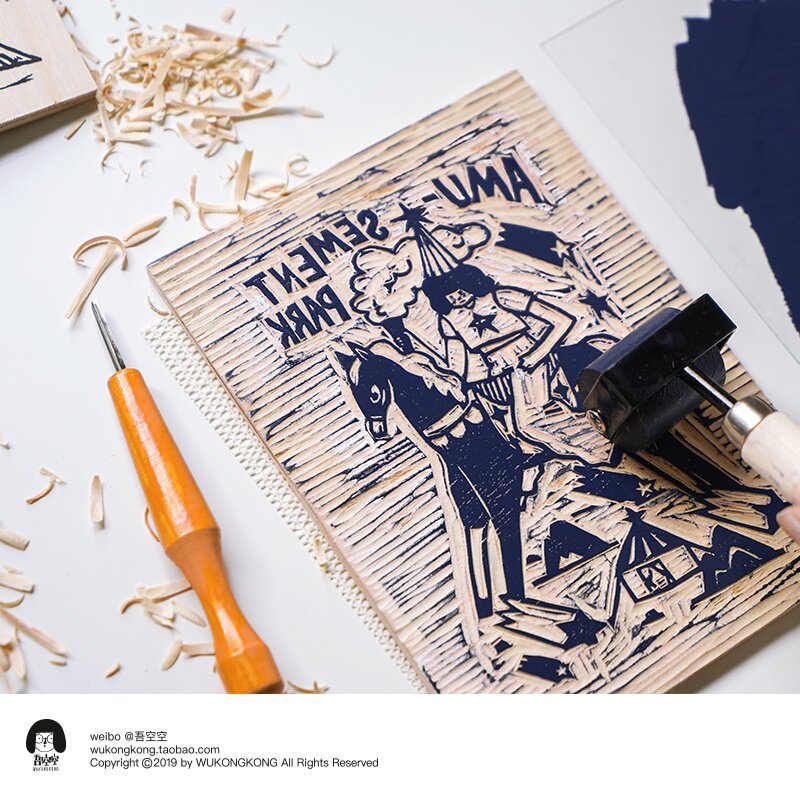 木版画diy_不够商店/木刻版画diy手工材料包木刻版刻刀滚筒套装生日