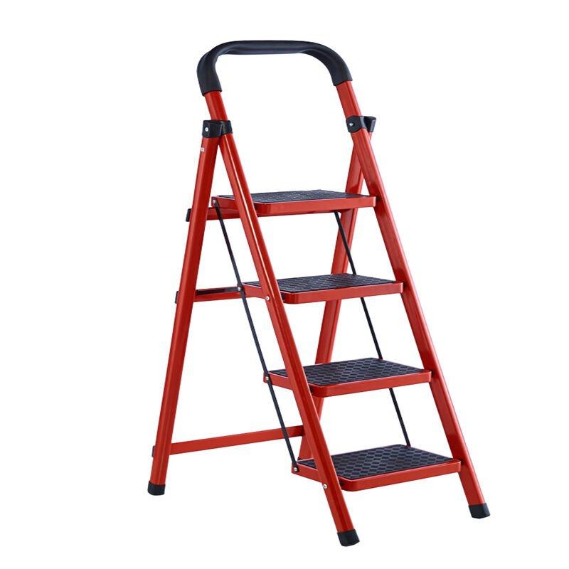 室内人字梯子折叠三步踏板爬梯加厚伸缩碳钢梯加厚红色三步