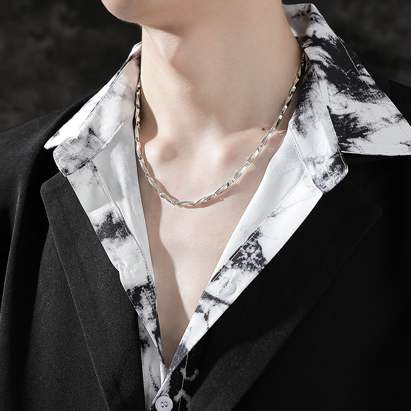 钛钢项链男士潮嘻哈配饰链子简约百搭吊坠男生锁骨挂坠饰品高级感