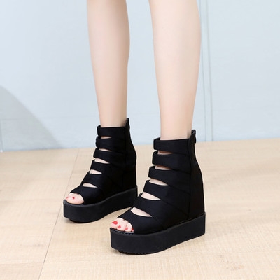 坡跟凉鞋女2020新款厚底内增高透气松糕鞋夏季超高跟罗马高筒凉靴