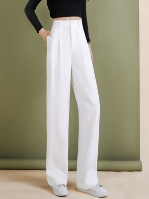 白色阔腿裤女高腰垂感夏季裤子春秋西装裤直筒冰丝薄款坠感小个子