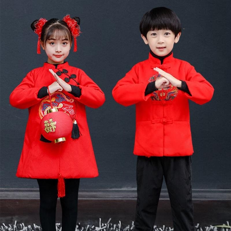 儿童唐装冬季男女童中国风宝宝红色过年喜庆汉服小孩新年拜年衣服
