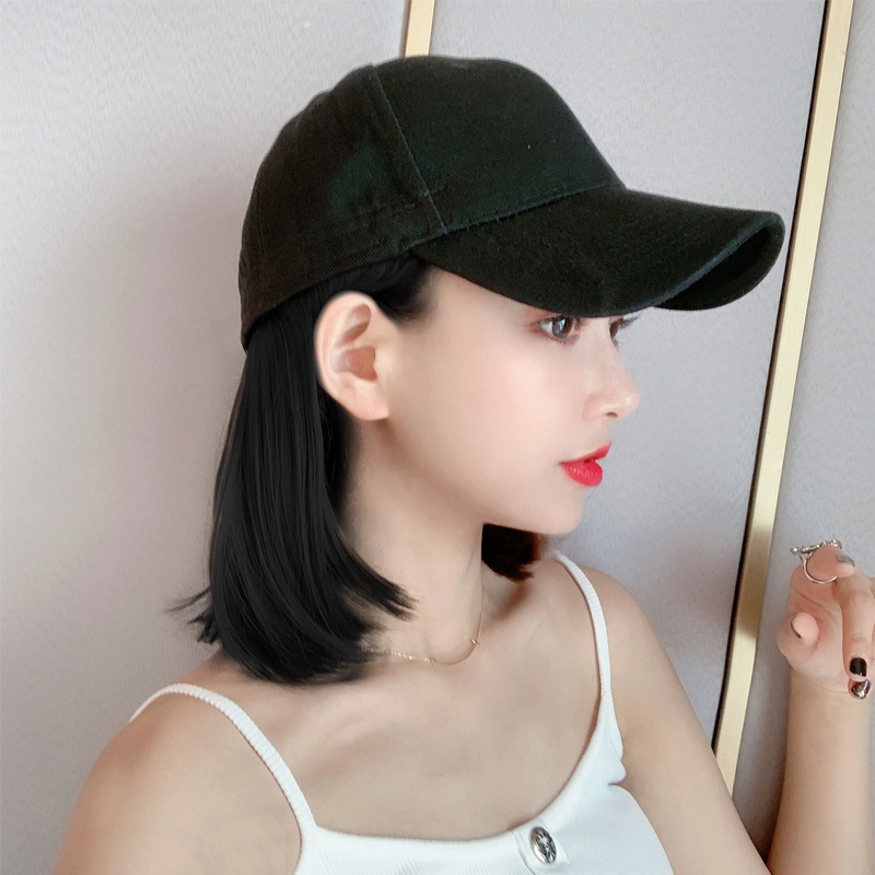 今年流行带头发的假发帽子一体女夏天鸭舌n帽潮流酷短发夏季修脸