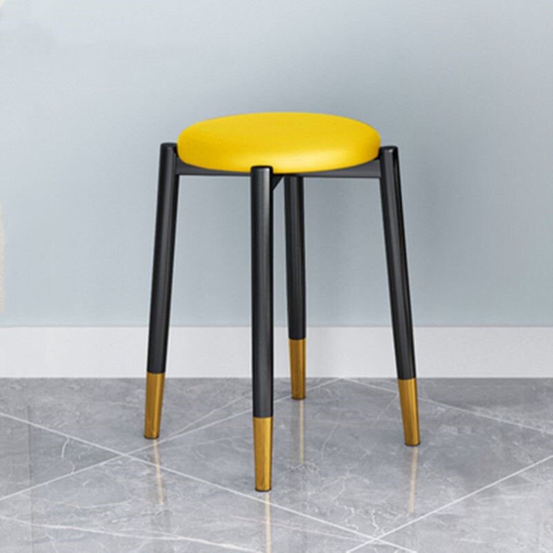 北欧家用圆凳现代轻奢矮凳子网红梳妆凳简约美甲凳皮革r懒人可叠