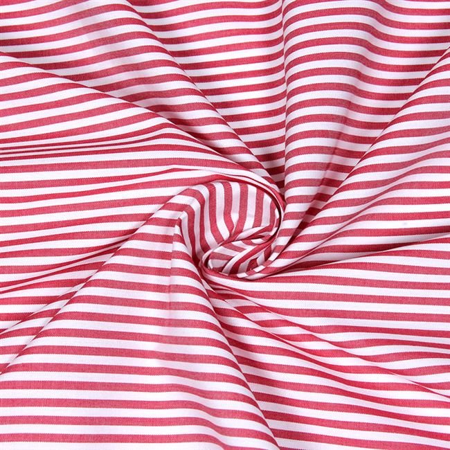 夏季纯棉衬衫布料高档h全棉条纹面料梭织红白条女连衣裙服装面料