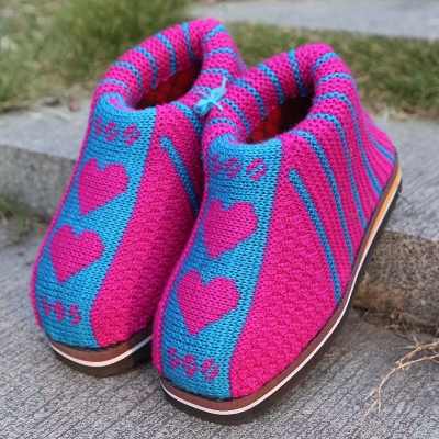 钩好的鞋棉鞋女手工制作女冬季保暖针织高帮老式加厚老人毛线鞋