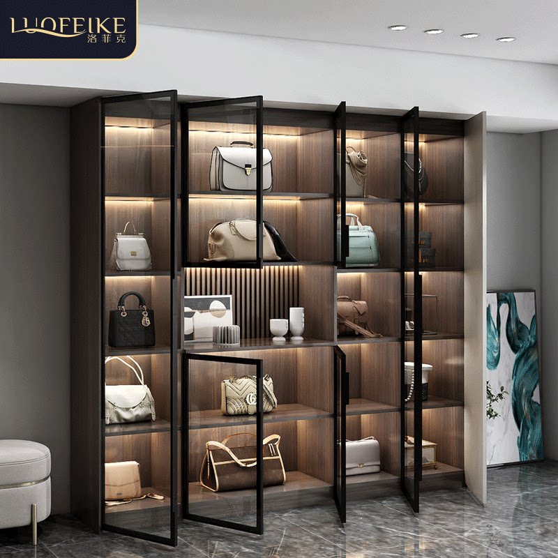 意式极简包包收纳柜家用玻璃门格子展示柜客厅玩具模型防尘手办柜