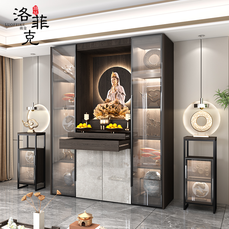 神龛现代香案家用带门新式小供桌祖先神台柜实木佛龛立柜佛像供架