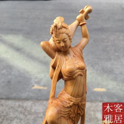 崖柏木客厅装饰人物雕刻工艺品反弹琵琶敦煌飞天仙p女木雕美女摆