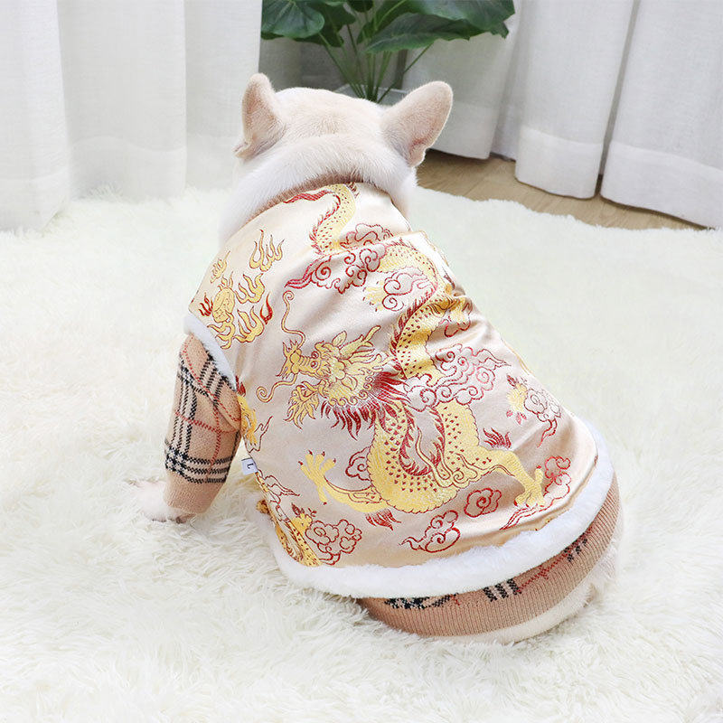 法斗巴哥新年服斗牛犬恶霸胖狗狗过年龙袍唐装宠物保暖马甲秋冬装