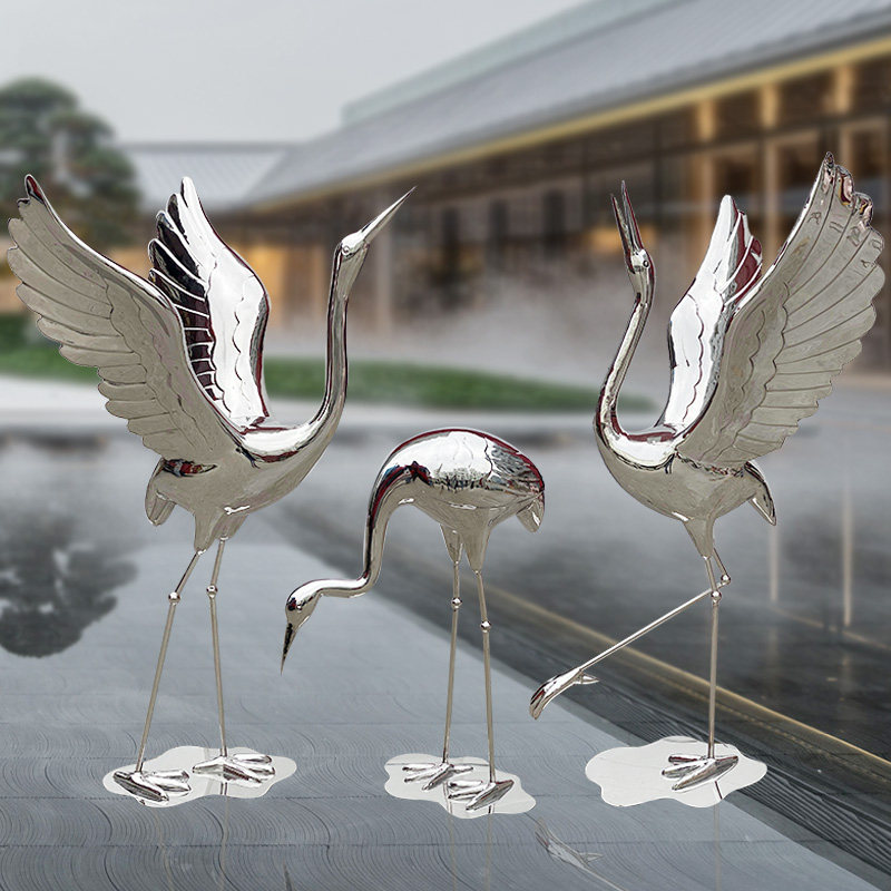 不锈钢仙鹤雕塑定制户外池塘小品售楼部公园水池园林景观装饰摆件