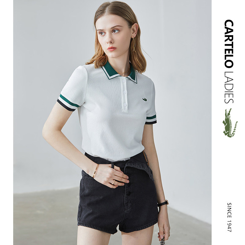 卡帝乐鳄鱼女装条纹polo衫女短袖夏季2022新款运动t薄款polo领t恤