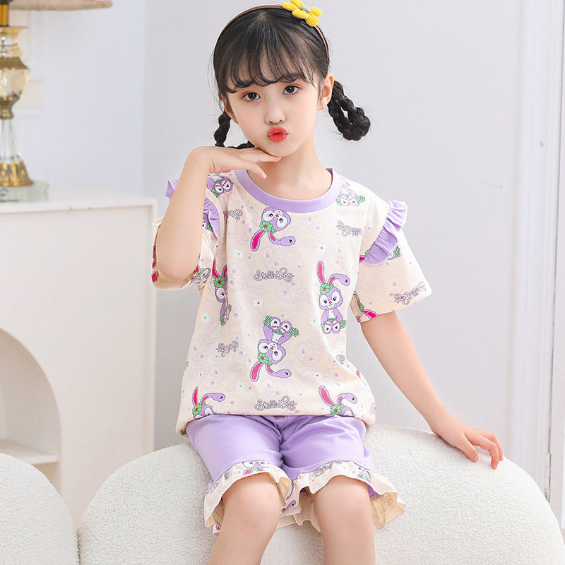 (今日10.4折)新款女童睡衣夏季薄款棉质短袖套装儿童.