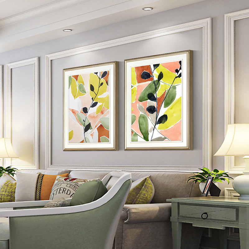 沙发背景墙抽象植物挂画美式轻奢墙画现代玄关餐厅壁画客厅装饰画