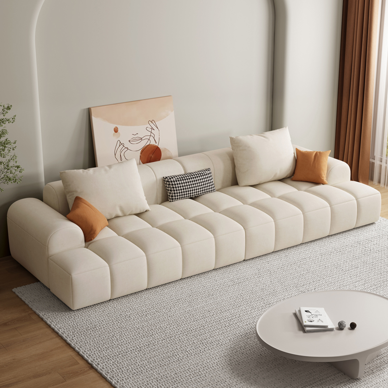 奶油风布艺沙发现代简约客厅小户型网红科技绒拼色豆腐块泡芙沙发