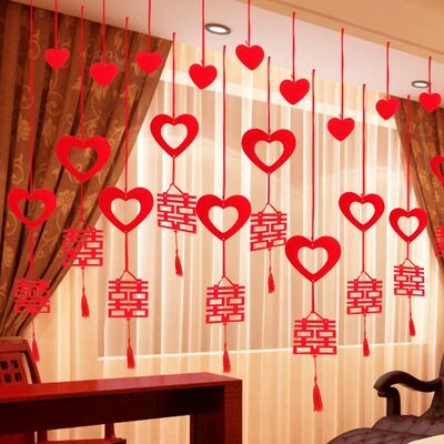 结婚婚庆用品拉花彩带新房婚房布置装饰婚礼创意无纺布喜字吊饰