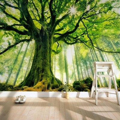 森林系树木壁画贴纸客厅电视背景墙壁纸自然风景墙纸椰子树植物树木