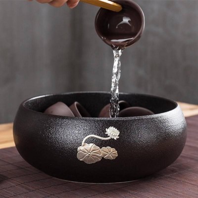 茶盂废水废茶水缸茶具洗茶缸茶洗大号中式禅意木盖粗