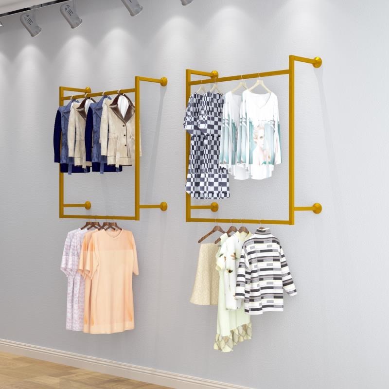 男女服装店展示架上墙服装架墙壁悬挂侧挂衣服陈列架子双层童装