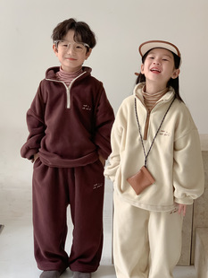 儿童套装秋冬季男女童韩版纯色字母两件套兄妹装加厚休闲拉链卫衣