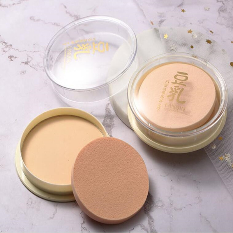 lanqin兰琴日系豆乳粉饼定妆控油遮瑕修容白皙彩妆超持久保湿蜜粉