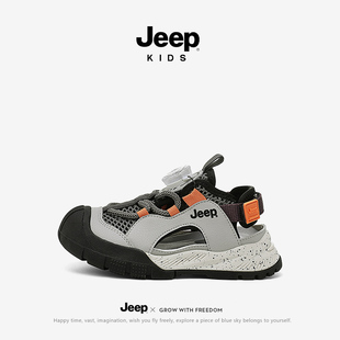 jeep男童运动凉鞋夏款2024新款夏季中大童男孩涉水包头儿童沙滩鞋