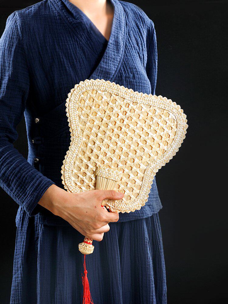 儿童手纯编子驱日麦编蚊季夏叶秆天本式工草扇纳老织然棕扇凉u