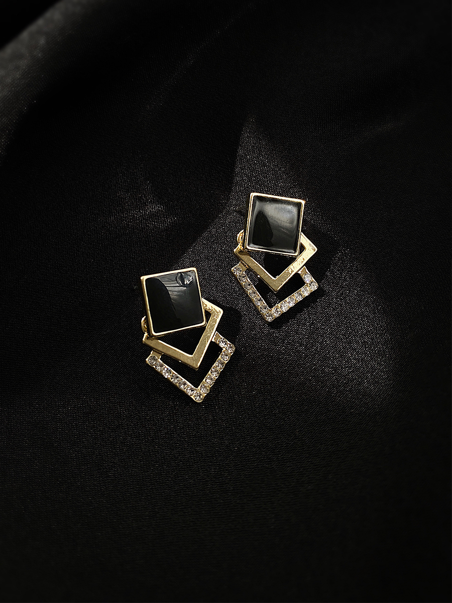 黑色几何耳钉女2020年新款潮简约冷淡风耳环小巧网红耳饰气质个性