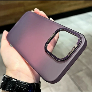超薄暗紫色硬壳15高级感金属镜框适用iphone14pro磨砂苹果14plus新款手机壳防尘13proMax透明防摔12保护套女