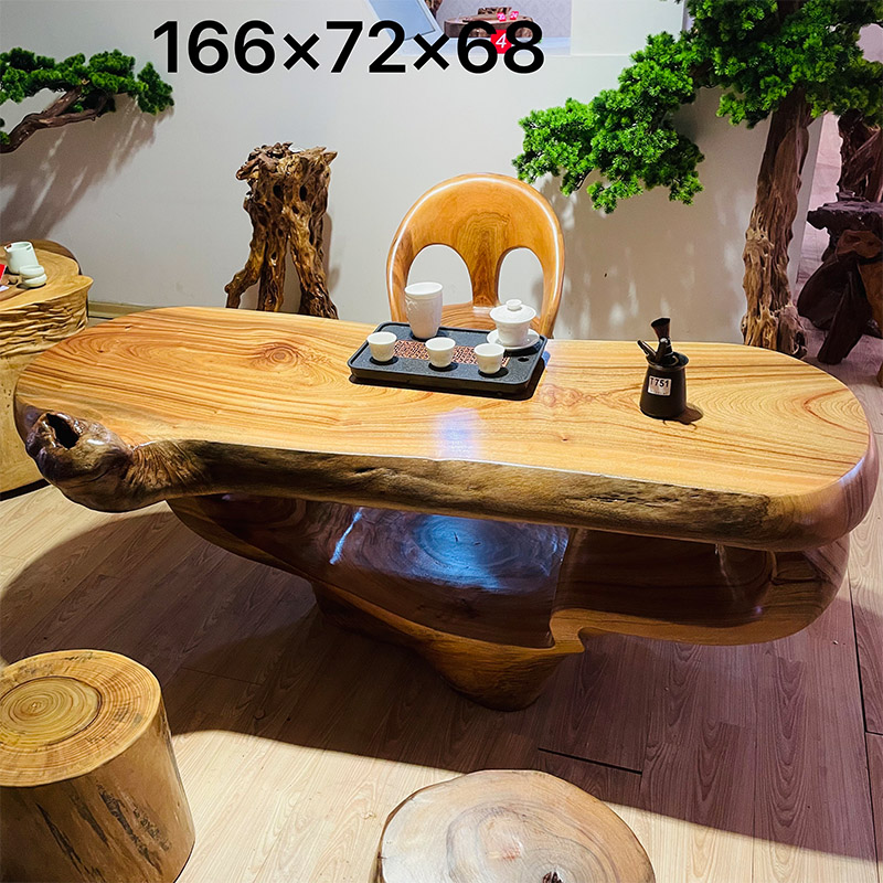 民宿香樟木桌子实木落地茶几沙发边几禅意边几家用诧寂风泡茶桌
