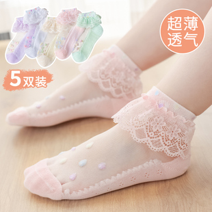 小巴兔女童夏季袜子薄款蕾丝花边公主儿童水晶袜夏天玻璃冰丝短袜